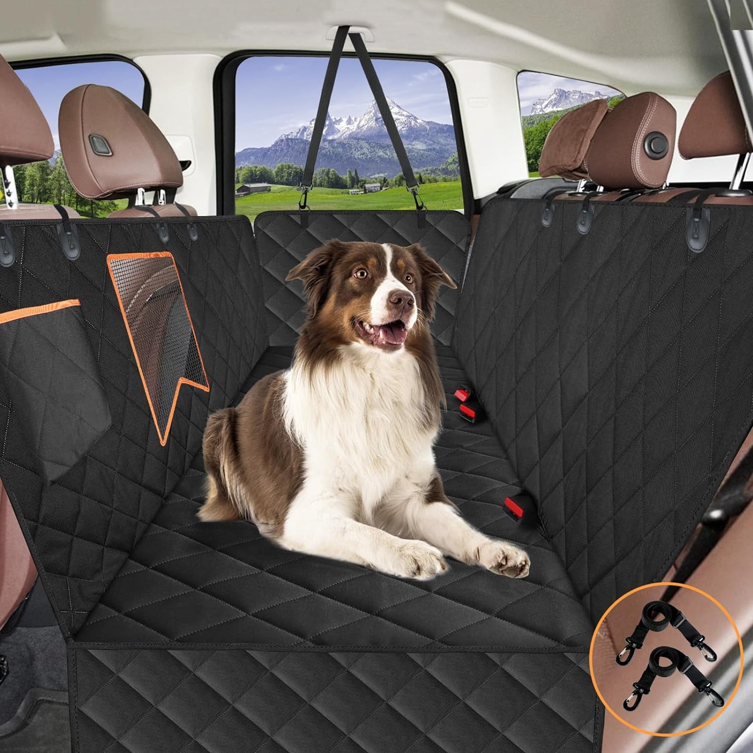 Dog Car Seat Cover for Back Seat, 100% Waterproof Dog Seat Cover with Mesh Window, Anti-Scratch Nonslip Durable Soft Pet Dog Car Hammock for Cars Trucks and SUV