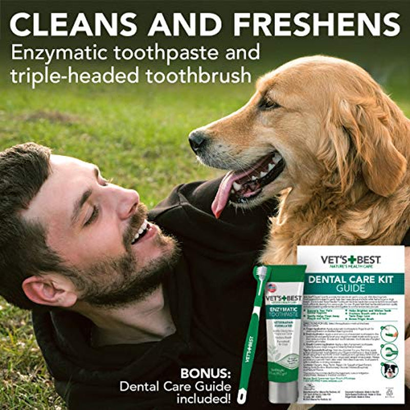 Dog Toothbrush & Toothpaste Kit - Natural Ingredients Reduce Plaque, Whiten Teeth, Freshen Breath