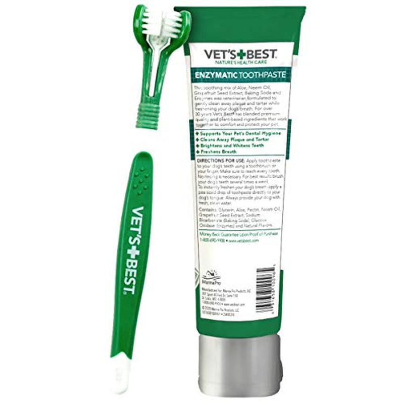 Dog Toothbrush & Toothpaste Kit - Natural Ingredients Reduce Plaque, Whiten Teeth, Freshen Breath