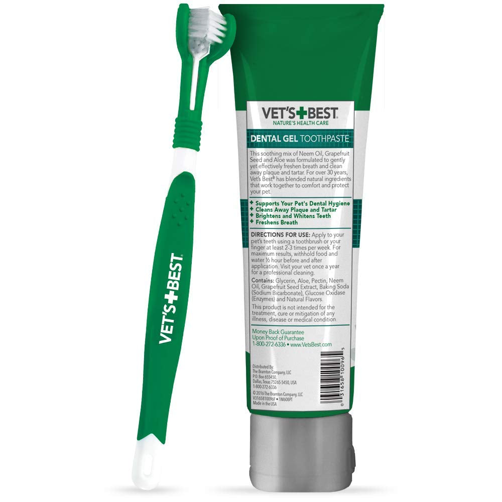 Dog Toothbrush & Toothpaste Kit - Natural Ingredients Reduce Plaque, Whiten Teeth, Freshen Breath