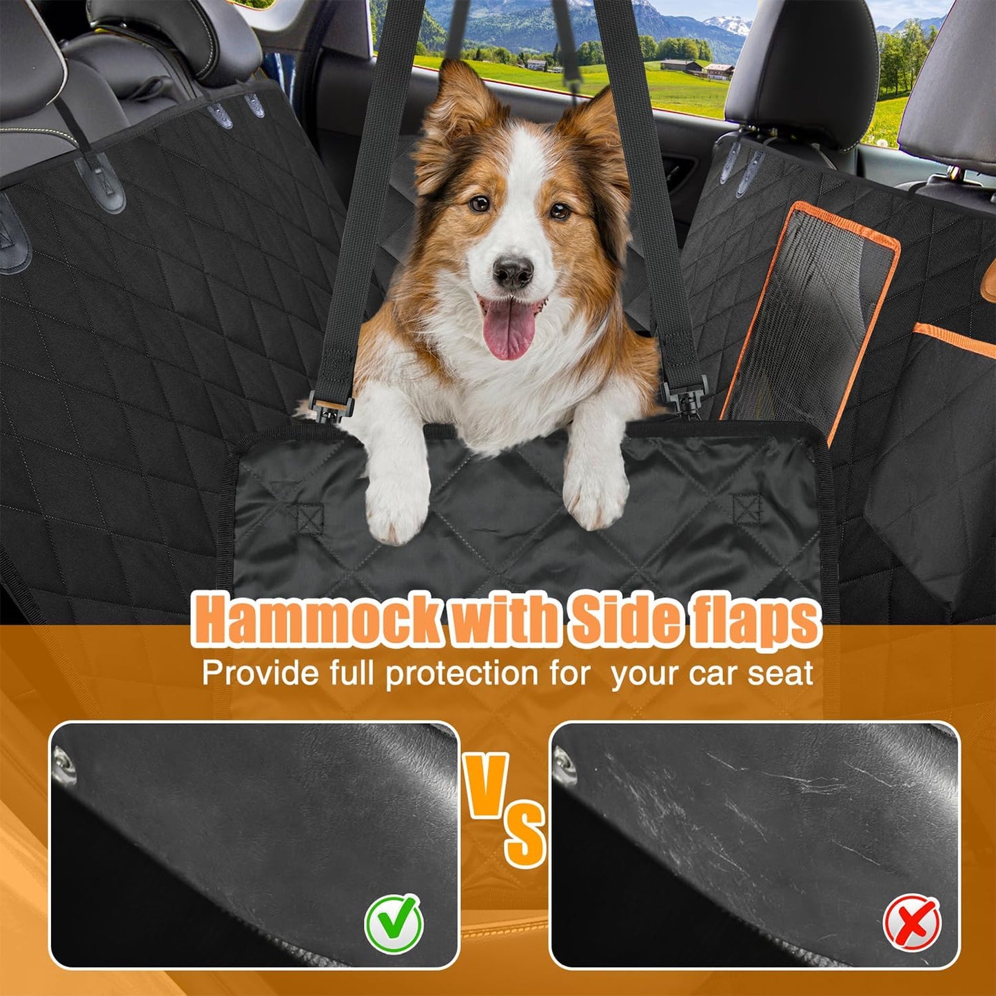 Dog Car Seat Cover for Back Seat, 100% Waterproof Dog Seat Cover with Mesh Window, Anti-Scratch Nonslip Durable Soft Pet Dog Car Hammock for Cars Trucks and SUV