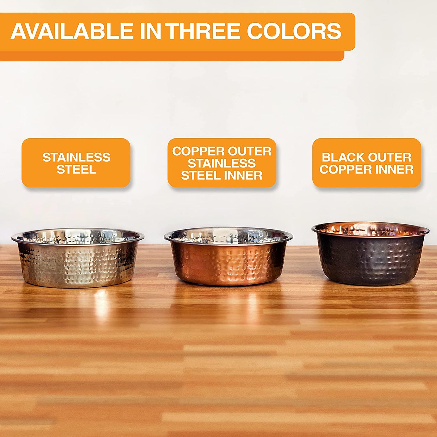 Hammered Decorative Designer Bowls - Luxury Style Premium Dog and Cat Dishes (Medium, Copper)