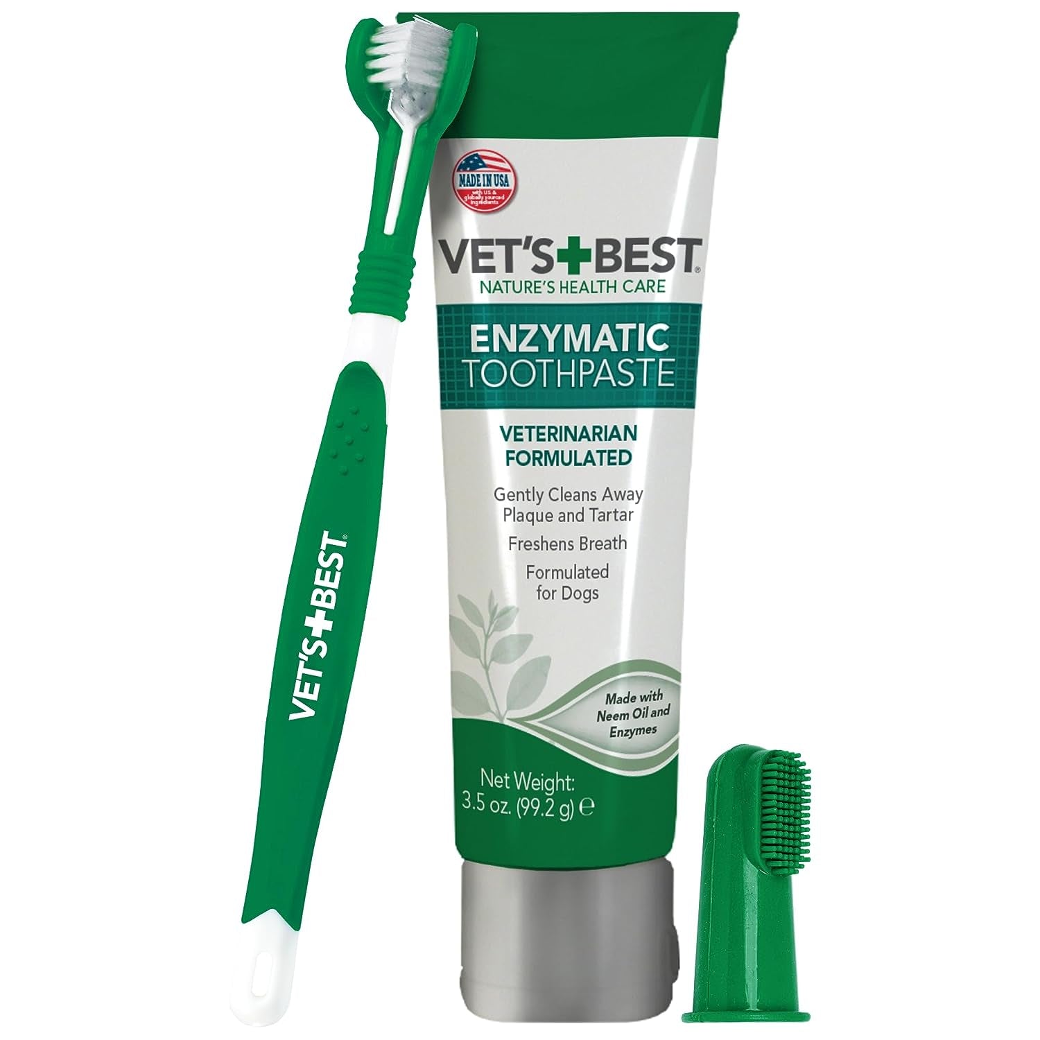 Dog Toothbrush & Toothpaste Kit - Natural Ingredients Reduce Plaque, Whiten Teeth, Freshen Breath