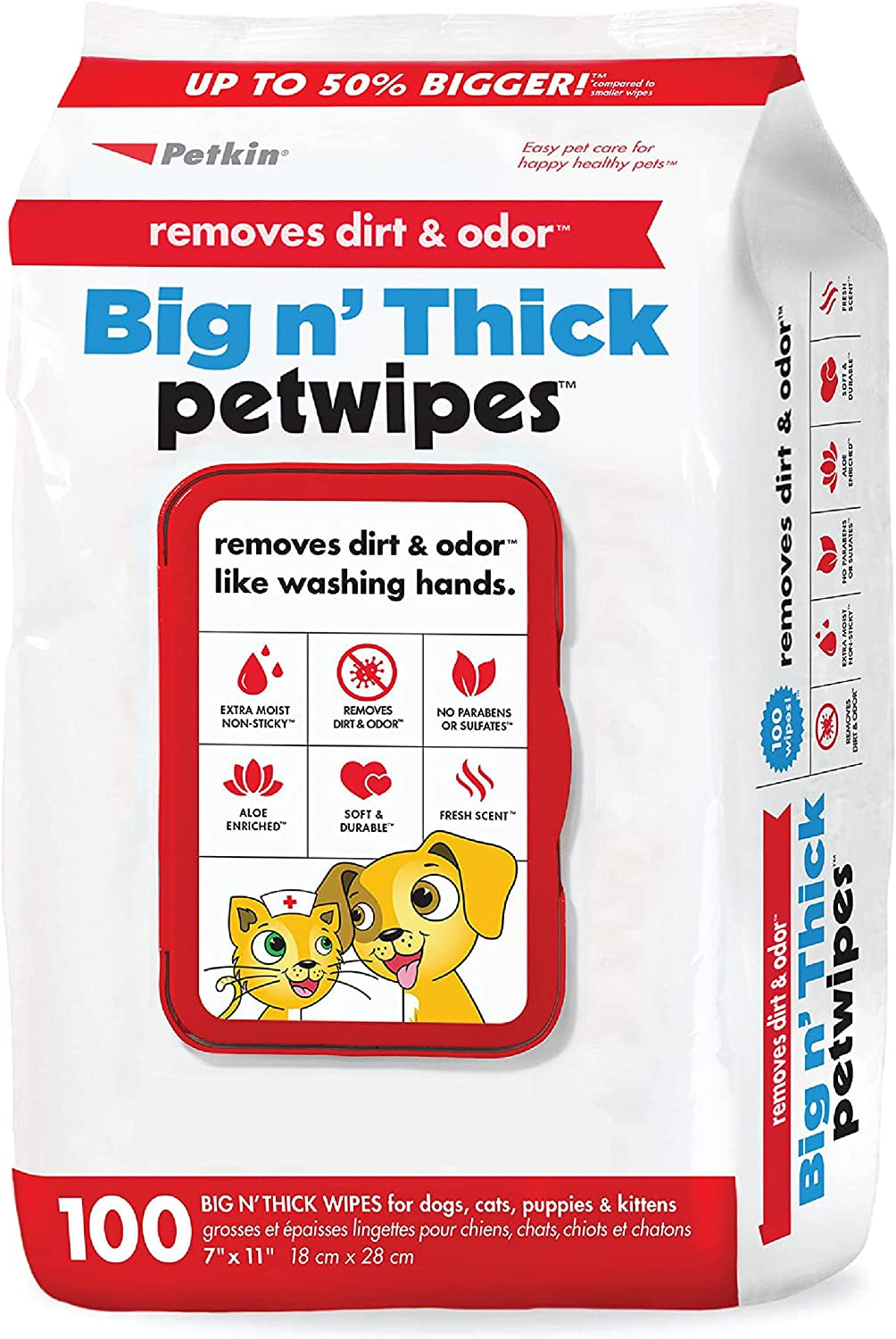 Pet Wipes for Dogs and Cats, 100 Large Wipes - Removes Dirt & Odor like Washing Hands - Cleans Ears, Face, Butt, Eye Area - Convenient, Ideal for Home or Travel - 1 Pack of 100 Wipes