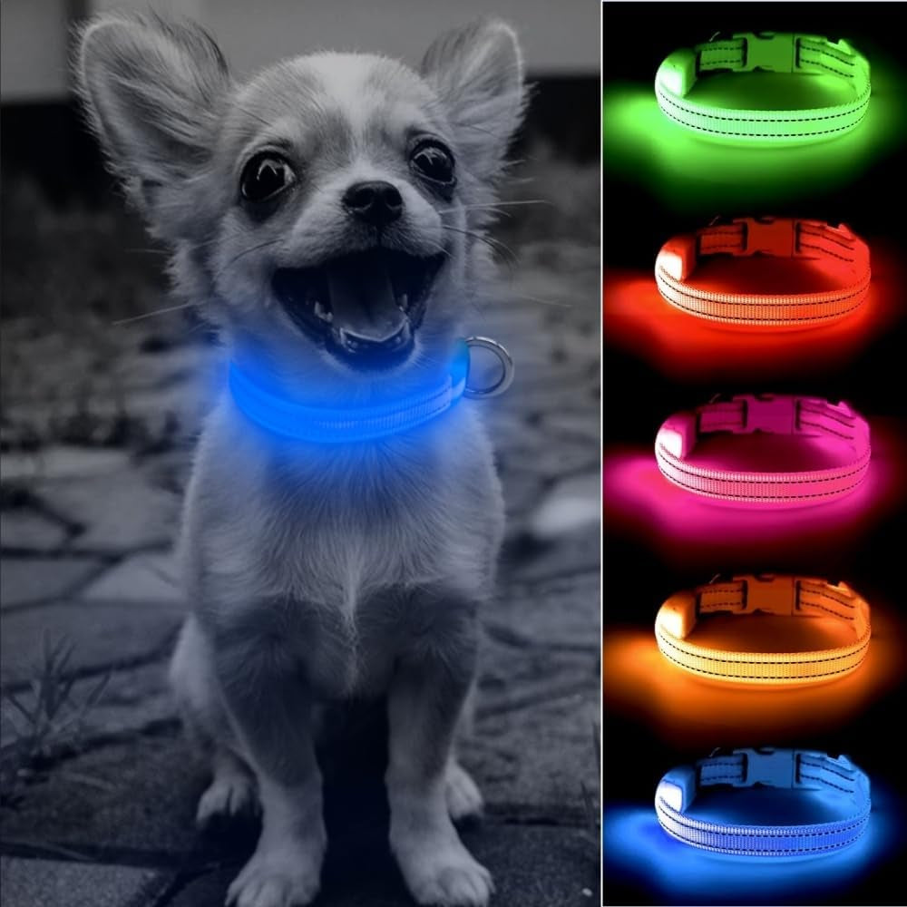 Puppy LED Dog Collar - Rechargeable Light up Dog Collar Reflective Glowing Pet Collars Keep Your Small Dogs and Cats Visible & Safe in the Dark (XS, Royal Blue)