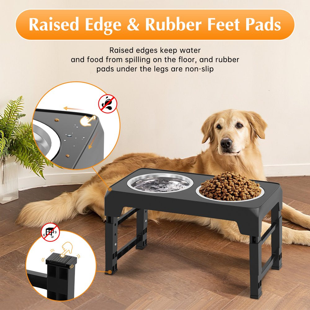 Elevated Dog Bowls with 2 Thick 1.22L/42Oz Stainless Steel Dog Food Bowls, 5 Heights Adjustable Raised Dog Bowl for Large Medium Small Dogs, Puppy and Cats