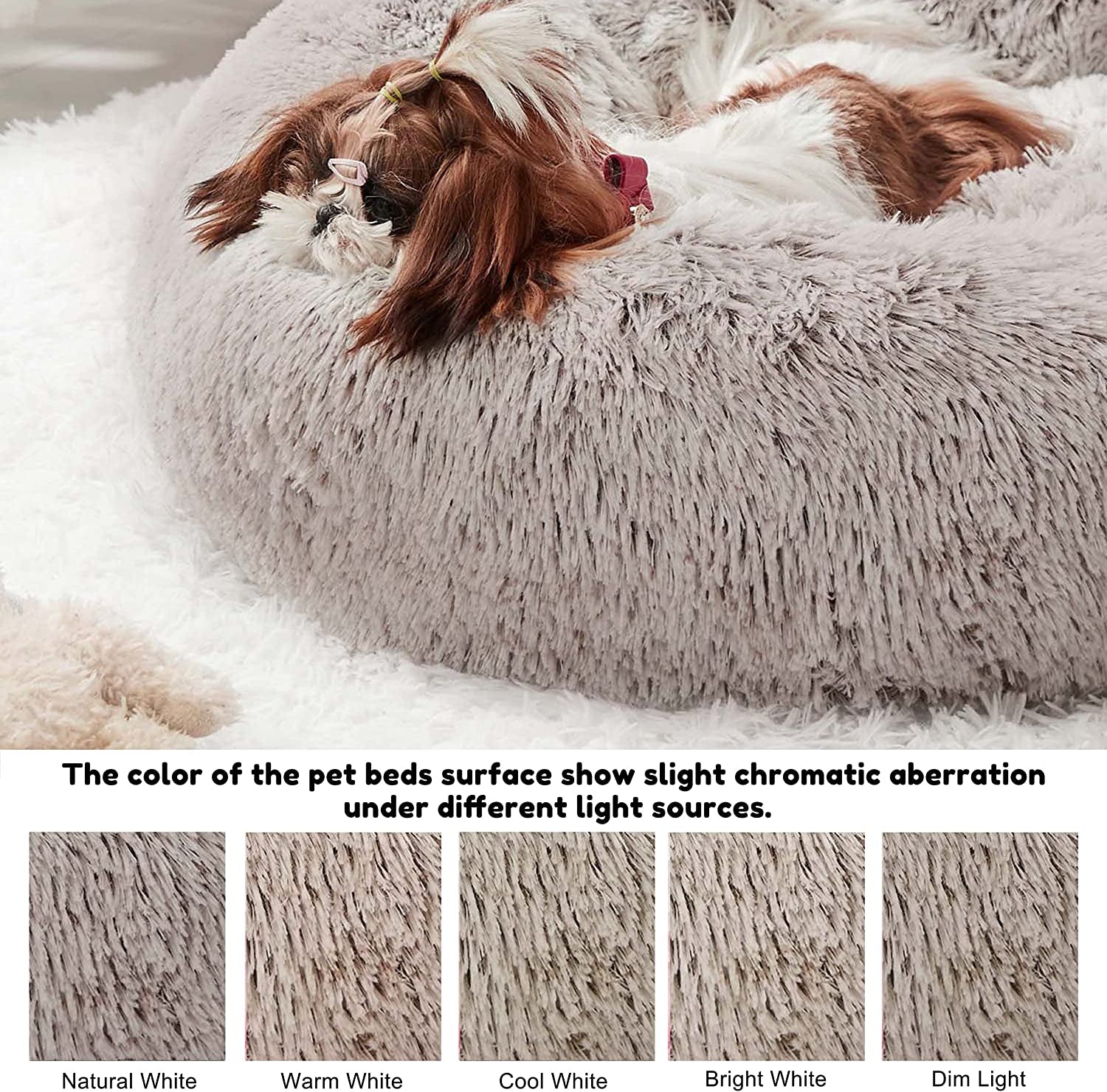 Western Home Faux Fur Dog & Cat Bed, Original Calming Bed for Small Medium Large Pets, anti Anxiety Donut Cuddler round Warm Washable Bed for Indoor Cats(20", Khaki)