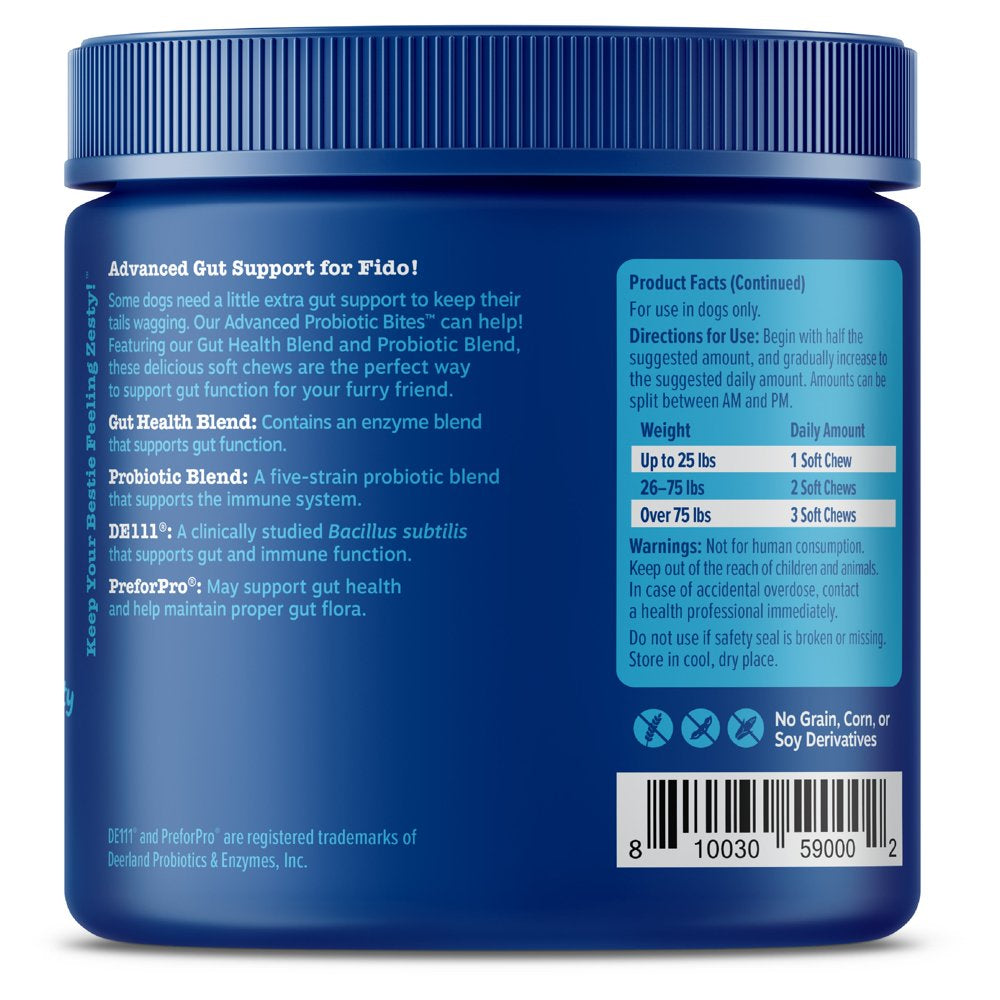 Gut Health Senior Advanced Probiotic Bites for Senior Dogs, Gut Flora & Immune Support, Functional Digestive Health Dog Supplement, Chicken Flavor, 90 Count Soft Chews