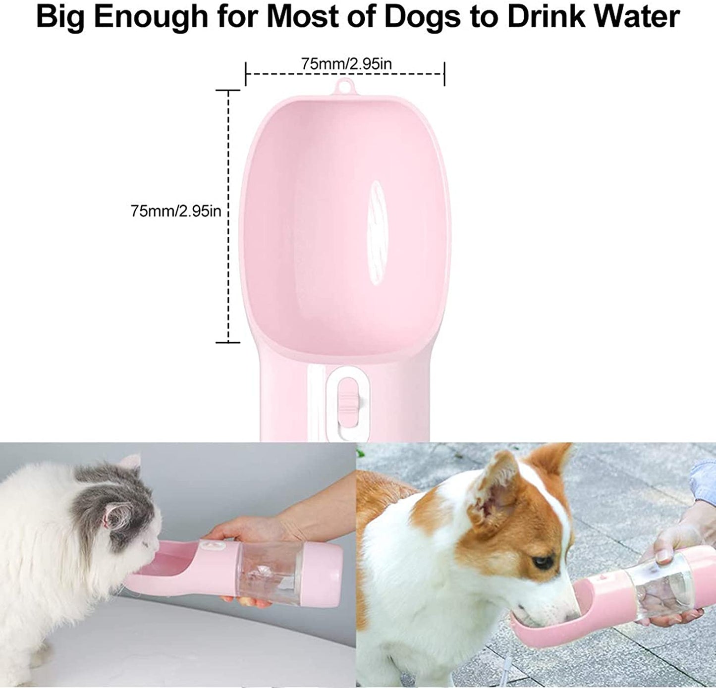 Portable Dog Water Bottle - Multifunctional Outdoor Dog Water Dispenser Puppy Essentials and Dog Walking Accessories for Walking ｜Traveling ｜Hiking - Pink