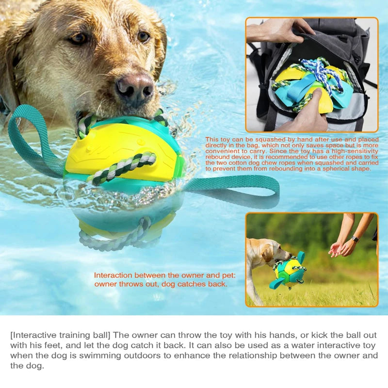 UFO Magic Ball 2In1 Multifunctional Tranining Outdoor Interactive Dog Toys Agility Ball with Chew Ropes Play in Swimming Pool